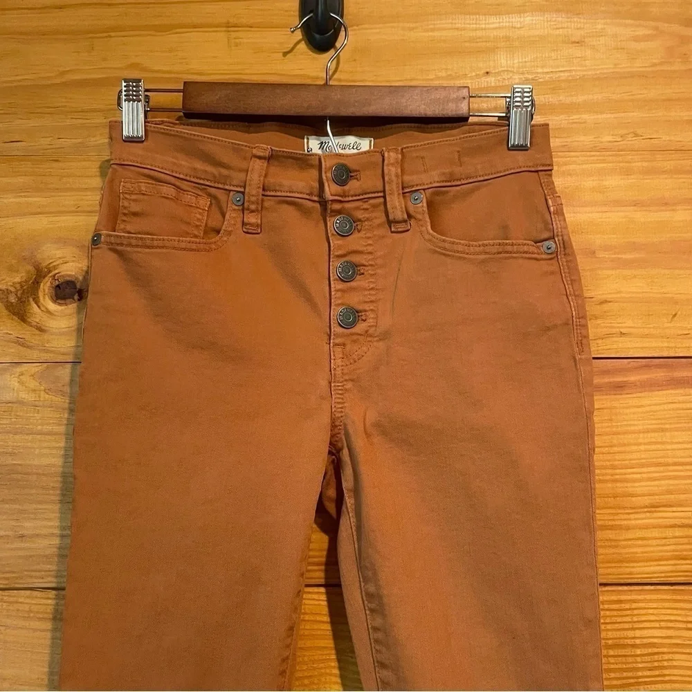 Madewell 9" Mid Rise Skinny Jeans: Garment Dyed Button Front Burnt Sienna 25 - Picture 5 of 13